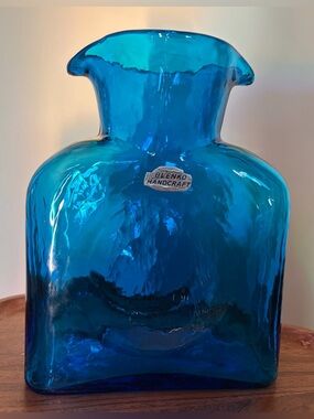 Vintage Blenko Art Glass Water Bottle 384 Sapphire Blue 70’s